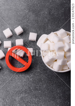 The sugar ban sign as a concept to stop the problem of diabetes, a call to diet. The sugar ban sign The sugar ban sign as a concept to stop the problem of diabetes, a call to diet. The sugar ban sign 139147823