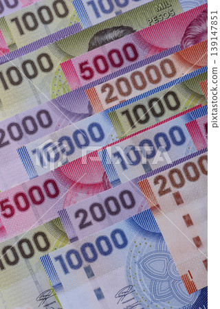 Chilean paper currency, peso, for financial transactions and exchange. Chilean peso currency Chilean paper currency, peso, for financial transactions and exchange. Chilean peso currency 139147851