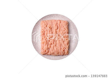 Raw fresh ground chicken, turkey, or pork for burgers or meatballs. Raw ground chicken Raw fresh ground chicken, turkey, or pork for burgers or meatballs. Raw ground chicken 139147883