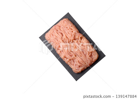 Raw fresh ground chicken, turkey, or pork for burgers or meatballs. Raw ground chicken Raw fresh ground chicken, turkey, or pork for burgers or meatballs. Raw ground chicken 139147884