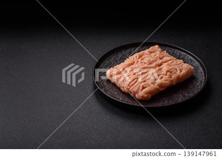 Raw fresh ground chicken, turkey, or pork for burgers or meatballs. Raw ground chicken 139147961