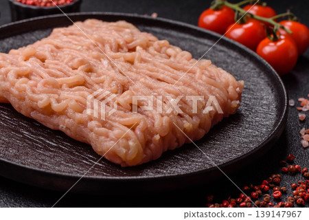 Raw fresh ground chicken, turkey, or pork for burgers or meatballs. Raw ground chicken 139147967