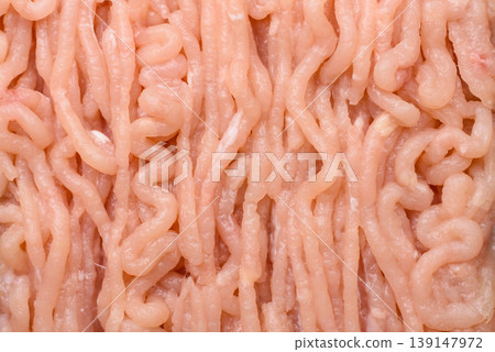 Raw fresh ground chicken, turkey, or pork for burgers or meatballs. Raw ground chicken 139147972