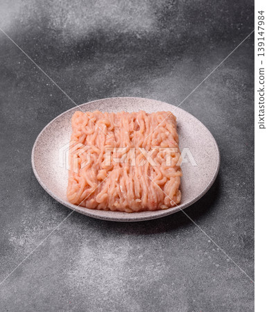 Raw fresh ground chicken, turkey, or pork for burgers or meatballs. Raw ground chicken 139147984