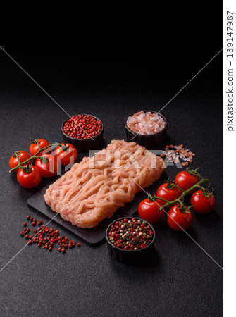 Raw fresh ground chicken, turkey, or pork for burgers or meatballs. Raw ground chicken 139147987