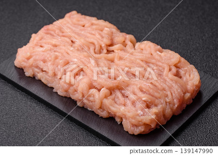 Raw fresh ground chicken, turkey, or pork for burgers or meatballs. Raw ground chicken Raw fresh ground chicken, turkey, or pork for burgers or meatballs. Raw ground chicken 139147990