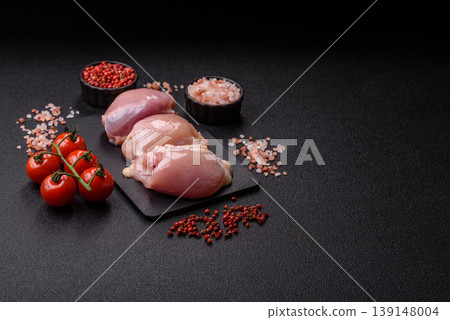 Raw chicken thigh fillet, boneless and skinless, for roasting. Raw thigh fillet Raw chicken thigh fillet, boneless and skinless, for roasting. Raw thigh fillet 139148004