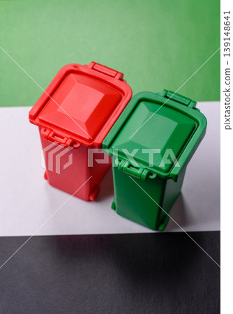 Bins for garbage, a conceptual background for selective and recycling waste disposal. Bins for trash Bins for garbage, a conceptual background for selective and recycling waste disposal. Bins for trash 139148641