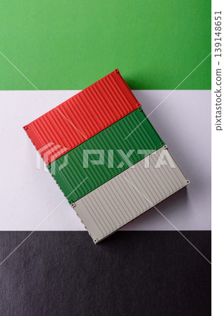 Cargo containers on the UAE flag as a conceptual backdrop for goods export. Cargo containers Cargo containers on the UAE flag as a conceptual backdrop for goods export. Cargo containers 139148651
