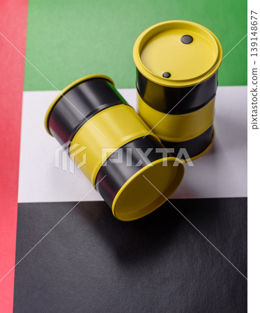 Metal barrels containing oil, gas, or chemicals, with a prohibition sign. Oil barrels 139148677