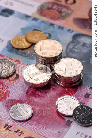 Chinese paper money, yuans in various denominations. China money Chinese paper money, yuans in various denominations. China money 139148945