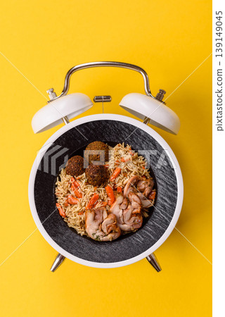 Kabsa or mandi, an Arabic dish with rice and chicken, salt, and spices. Kabsa or mandi 139149045