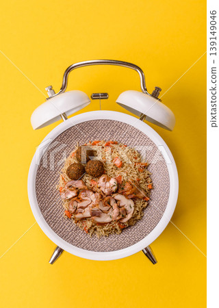 Kabsa or mandi, an Arabic dish with rice and chicken, salt, and spices. Kabsa or mandi 139149046