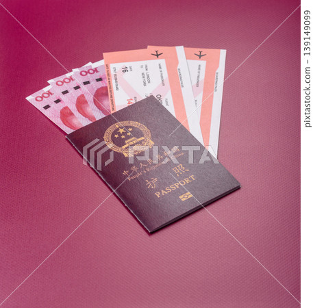 China, Chinese passport with money and flight tickets. Chinese passport China, Chinese passport with money and flight tickets. Chinese passport 139149099