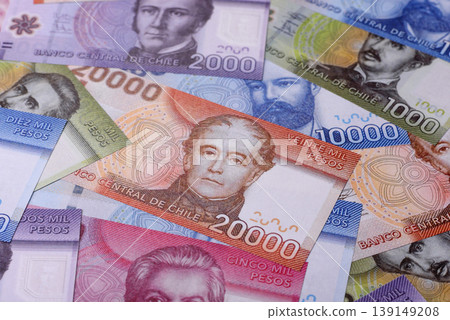 Chilean paper currency, peso, for financial transactions and exchange. Chilean peso currency Chilean paper currency, peso, for financial transactions and exchange. Chilean peso currency 139149208