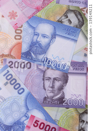 Chilean paper currency, peso, for financial transactions and exchange. Chilean peso currency 139149211