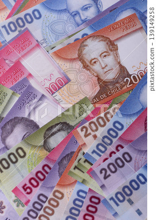 Chilean paper currency, peso, for financial transactions and exchange. Chilean peso currency Chilean paper currency, peso, for financial transactions and exchange. Chilean peso currency 139149258