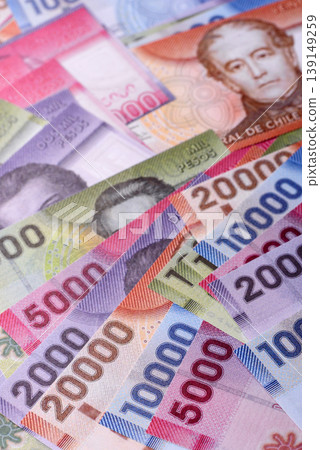 Chilean paper currency, peso, for financial transactions and exchange. Chilean peso currency Chilean paper currency, peso, for financial transactions and exchange. Chilean peso currency 139149259