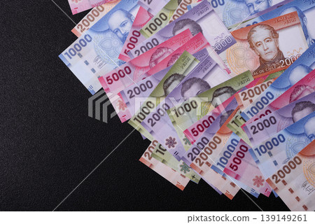 Chilean paper currency, peso, for financial transactions and exchange. Chilean peso currency Chilean paper currency, peso, for financial transactions and exchange. Chilean peso currency 139149261