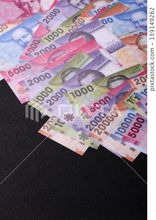 Chilean paper currency, peso, for financial transactions and exchange. Chilean peso currency Chilean paper currency, peso, for financial transactions and exchange. Chilean peso currency 139149262