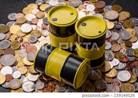 Metal barrels containing oil, gas, or chemicals, with a prohibition sign. Oil barrels Metal barrels containing oil, gas, or chemicals, with a prohibition sign. Oil barrels 139149526