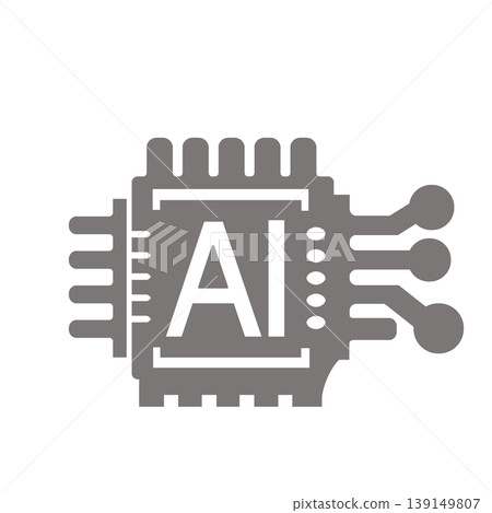 A business-oriented icon (gray) representing the AI chip, which is the core component of an artificial intelligence system. 139149807
