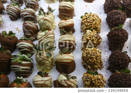 Assorted Chocolate Bonbons Sweet Dessert Close Up Assorted Chocolate Bonbons Sweet Dessert Close Up 139149959