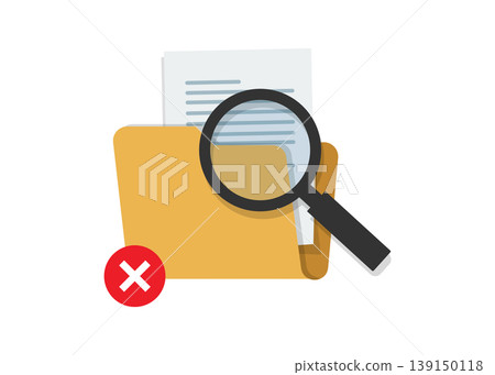 Document search folder with magnifying glass error mark stock Document search folder with magnifying glass error mark stock 139150118