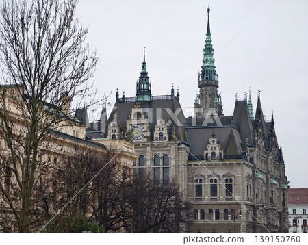 Architectural landmark showcasing traditional design with spires and minimalistic surroundings Architectural landmark showcasing traditional design with spires and minimalistic surroundings 139150760