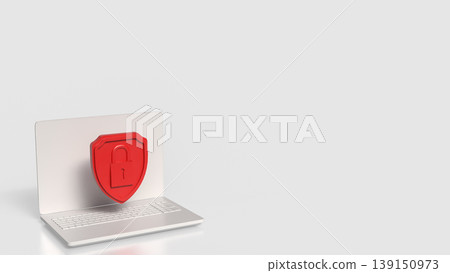 Cyber Security Protection Concept with Laptop and Shield Lock 3d render. 139150973