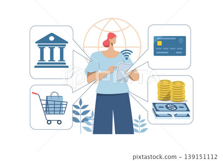 Online transactions, Pay by credit card via electronic wallet,  Electronic payments, Smartphone with Online Payment, Businesswoman conducts financial transactions with bank electronically wirelessly. 139151112