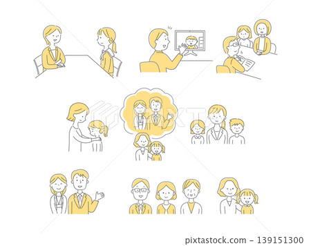 學校輔導員和兒童諮詢/支持插圖集(單色) 學校輔導員和兒童諮詢/支持插圖集(單色) 139151300