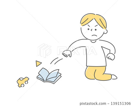 A monochrome illustration of a boy throwing things. 139151306