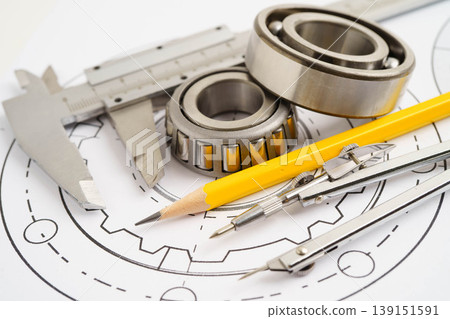Engineering and precision tools with metal ball bering, mechanical industrial. Engineering and precision tools with metal ball bering, mechanical industrial. 139151591