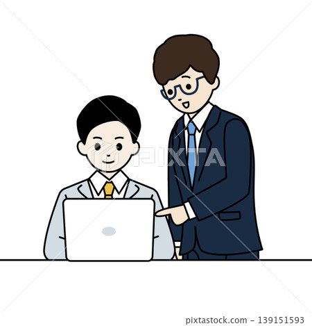 在職訓練（OJT）：資深同事指導初級同事進行實務訓練。 （圖示） 139151593