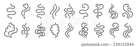 Steam smoke icon set hand drawn doodle line set flowing swirls curved linear aroma waves fluid art Steam smoke icon set hand drawn doodle line set flowing swirls curved linear aroma waves fluid art 139152044