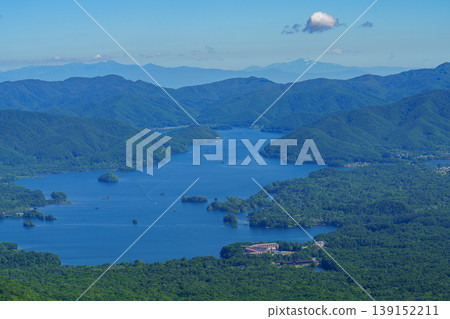 從磐梯山登山道可欣賞日原湖和奧羽山脈的壯麗景色:福島縣自然風光 從磐梯山登山道可欣賞日原湖和奧羽山脈的壯麗景色:福島縣自然風光 139152211