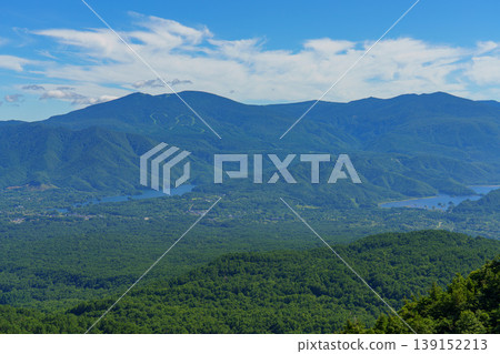 A spectacular view of Lake Hibara and the Ou Mountains from the Mount Bandai hiking trail: Natural scenery of Fukushima Prefecture A spectacular view of Lake Hibara and the Ou Mountains from the Mount Bandai hiking trail: Natural scenery of Fukushima Prefecture 139152213