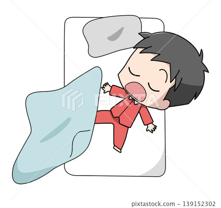 一幅男孩睡眠習慣不良的插圖 一幅男孩睡眠習慣不良的插圖 139152302