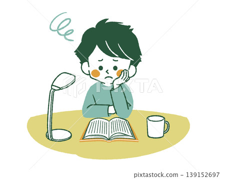 A boy reading a book with a troubled expression - 4 colors A boy reading a book with a troubled expression - 4 colors 139152697
