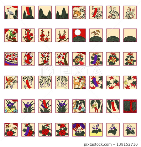Square Hanafuda illustration icon set Square Hanafuda illustration icon set 139152710