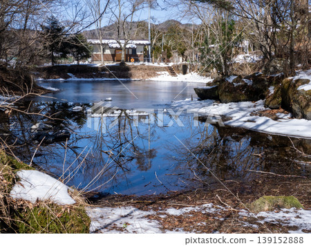 Early spring mountain stream with snow Early spring mountain stream with snow 139152888
