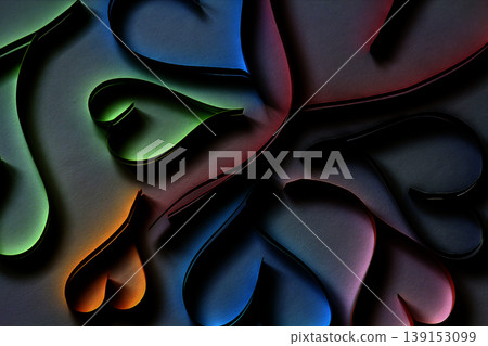 Valentine's day abstract background with cut paper colorful hearts on dark background. Valentine's day abstract background with cut paper colorful hearts on dark background. 139153099