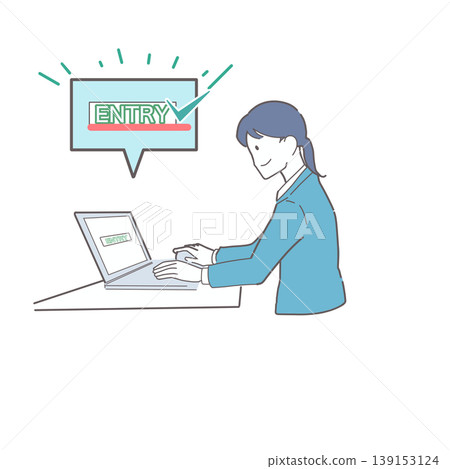 A businesswoman using a laptop to submit a web application for a job search (illustration). A businesswoman using a laptop to submit a web application for a job search (illustration). 139153124