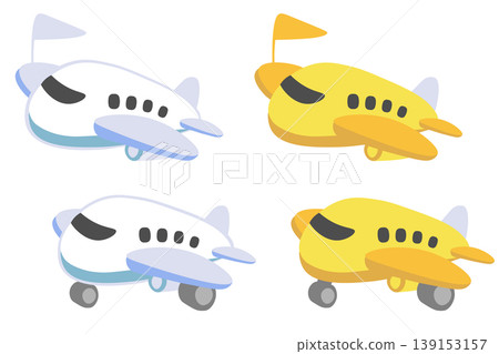 一組描繪可愛飛機揮舞旗幟的插圖。 139153157