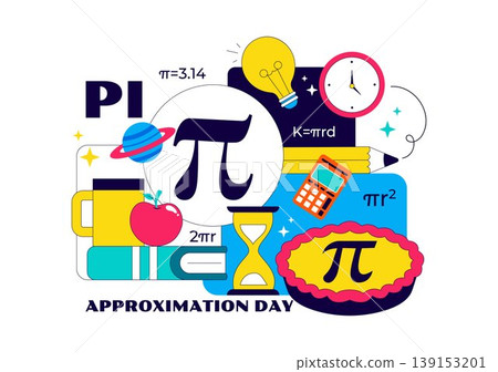 Pi Approximation Day Vector Illustration Featuring Mathematics Concepts With Pi Symbol, Numbers, Calculator, Education Elements, And Baked Sweet Pie Pi Approximation Day Vector Illustration Featuring Mathematics Concepts With Pi Symbol, Numbers, Calculator, Education Elements, And Baked Sweet Pie 139153201