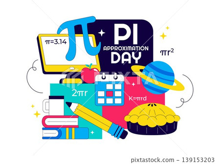 Pi Approximation Day Vector Illustration Featuring Mathematics Concepts With Pi Symbol, Numbers, Calculator, Education Elements, And Baked Sweet Pie Pi Approximation Day Vector Illustration Featuring Mathematics Concepts With Pi Symbol, Numbers, Calculator, Education Elements, And Baked Sweet Pie 139153203