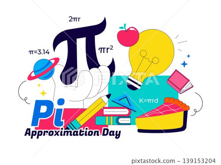 Pi Approximation Day Vector Illustration Featuring Mathematics Concepts With Pi Symbol, Numbers, Calculator, Education Elements, And Baked Sweet Pie Pi Approximation Day Vector Illustration Featuring Mathematics Concepts With Pi Symbol, Numbers, Calculator, Education Elements, And Baked Sweet Pie 139153204