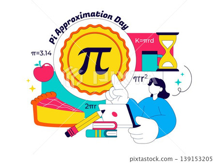 Pi Approximation Day Vector Illustration Featuring Mathematics Concepts With Pi Symbol, Numbers, Calculator, Education Elements, And Baked Sweet Pie 139153205