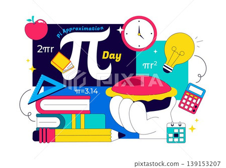 Pi Approximation Day Vector Illustration Featuring Mathematics Concepts With Pi Symbol, Numbers, Calculator, Education Elements, And Baked Sweet Pie Pi Approximation Day Vector Illustration Featuring Mathematics Concepts With Pi Symbol, Numbers, Calculator, Education Elements, And Baked Sweet Pie 139153207